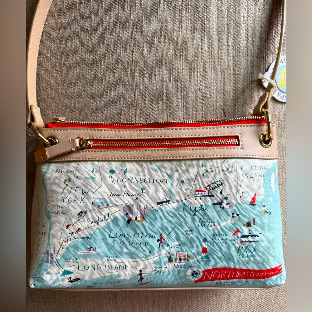 Spartina 449 - Northeastern Harbors Map Print Crossbody Purse - NWT